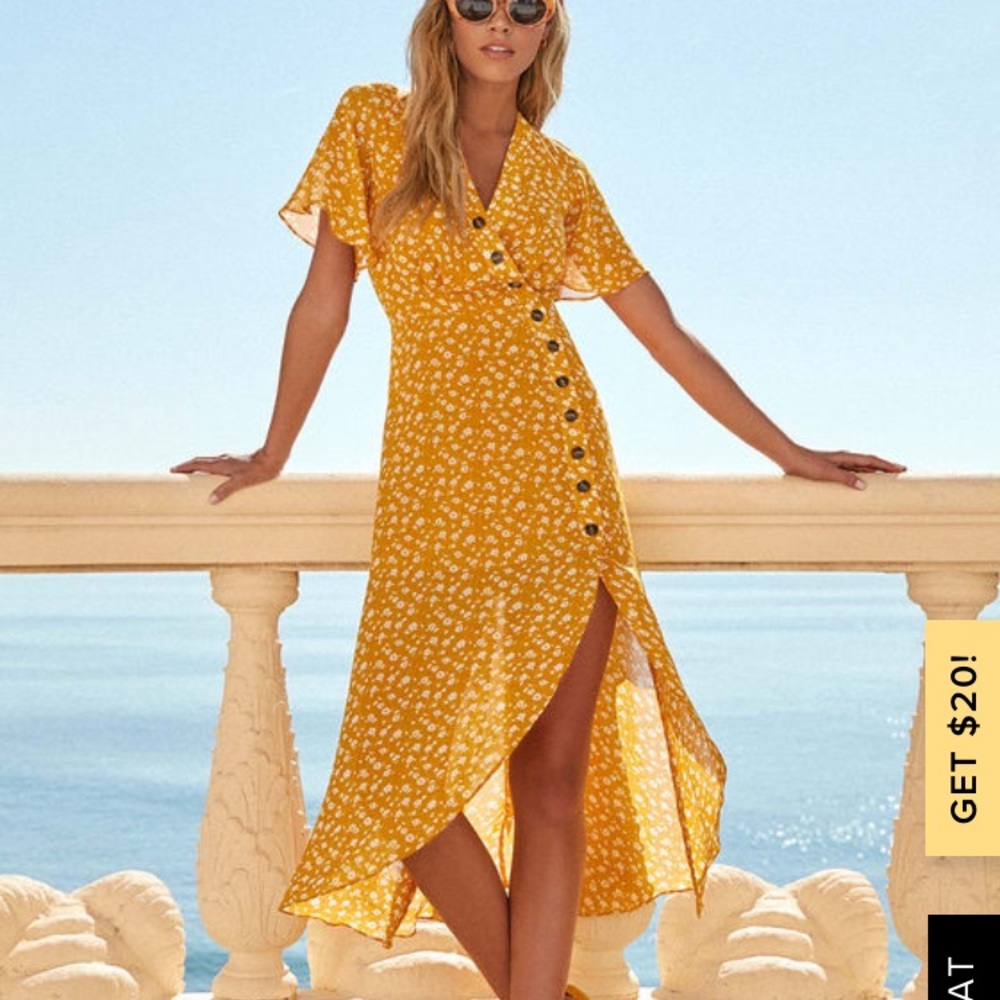 RePosh Lulus After Bloom Golden Delight Dress S